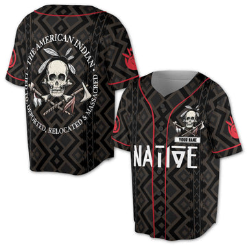 Custom Name Native Amercia Indianl Skull Dask Style Baseball Jersey S-5XL
