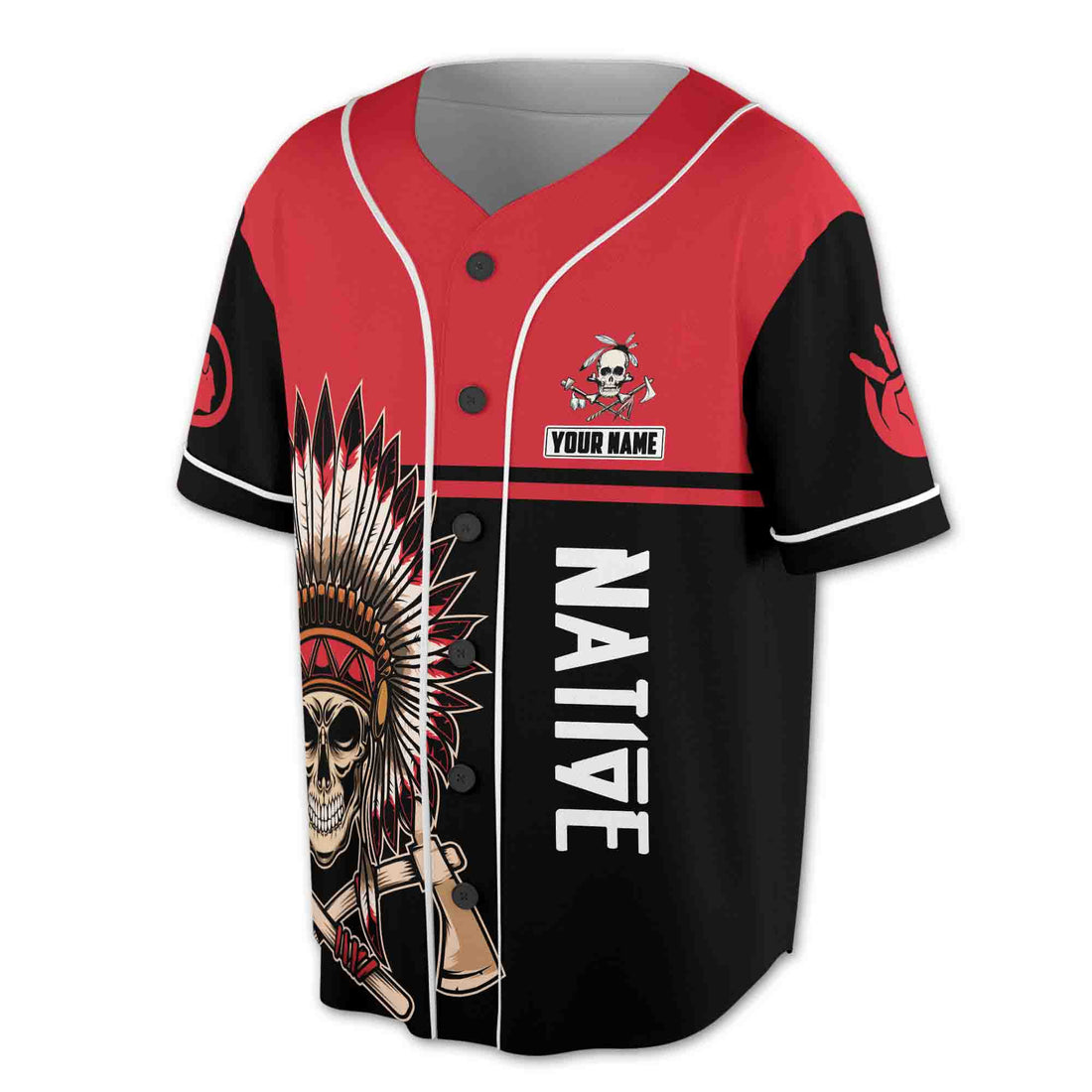 Custom Name Native Amercia Indian Tribal Skull Baseball Jersey S-5XL