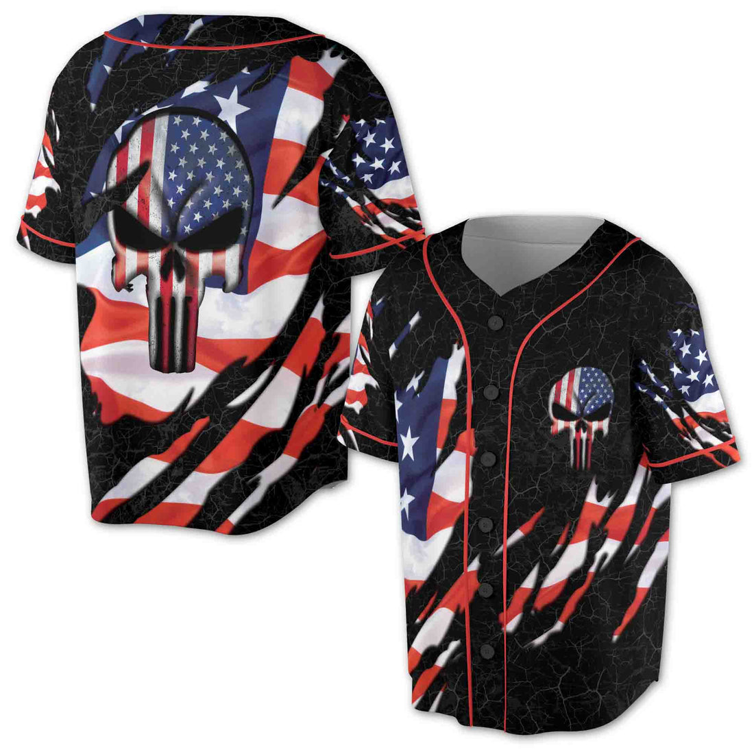 American Flag Punisher Skull Baseball Jersey S-5XL