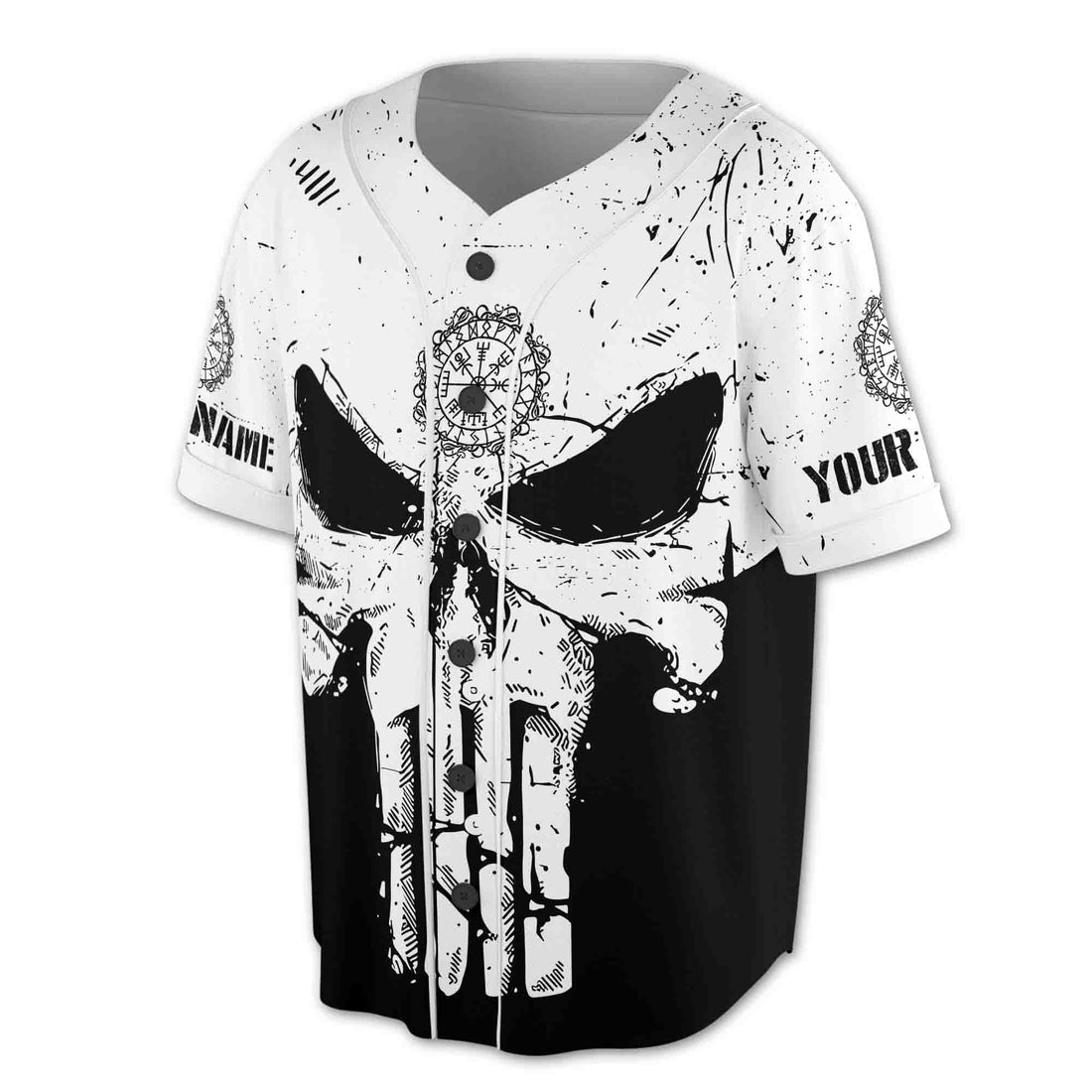 Black White Norse Compass Punisher Viking Custom Baseball Jersey S-5XL