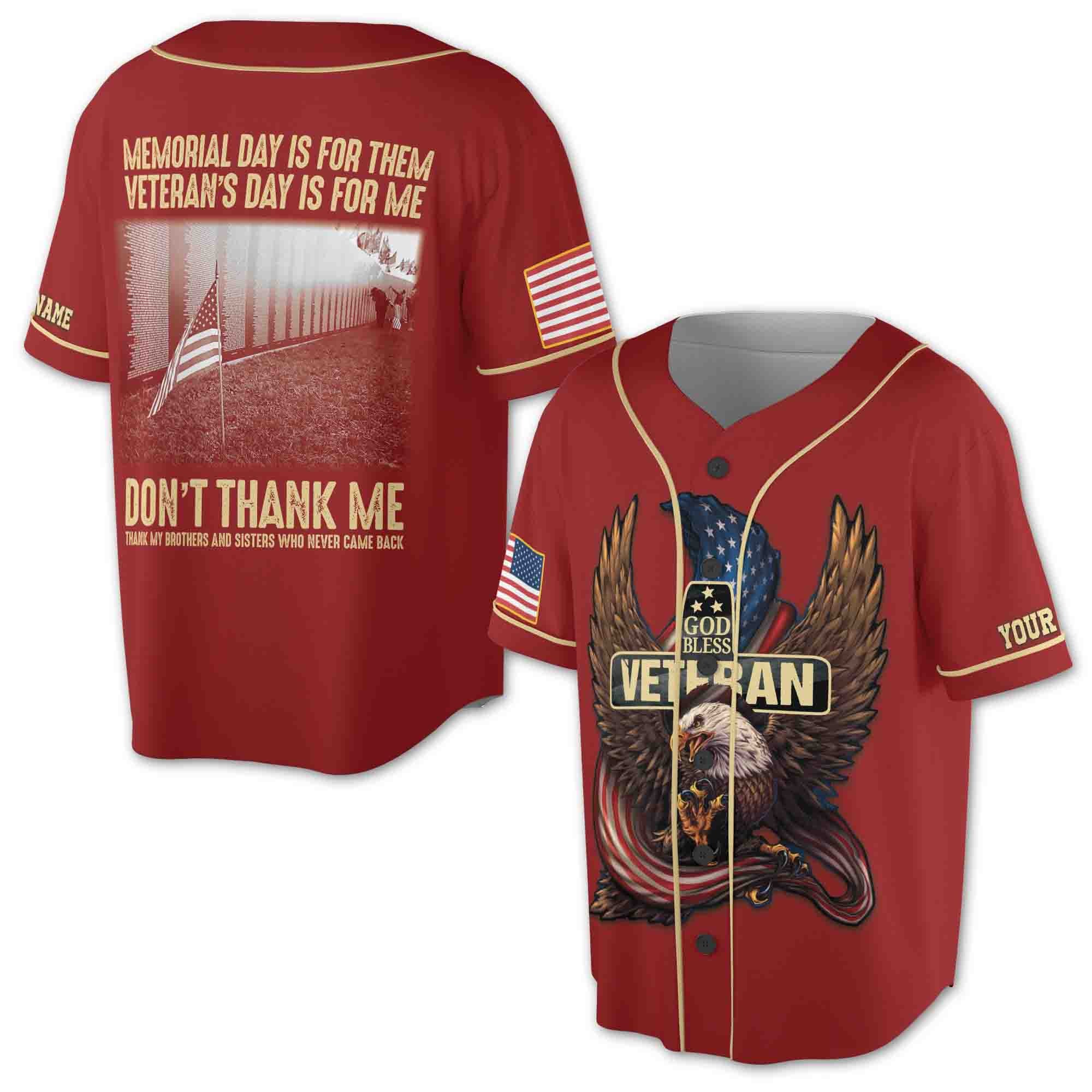 Custom Name God Bless Veteran American Eagle Patriotic Dad Baseball Jersey S-5XL