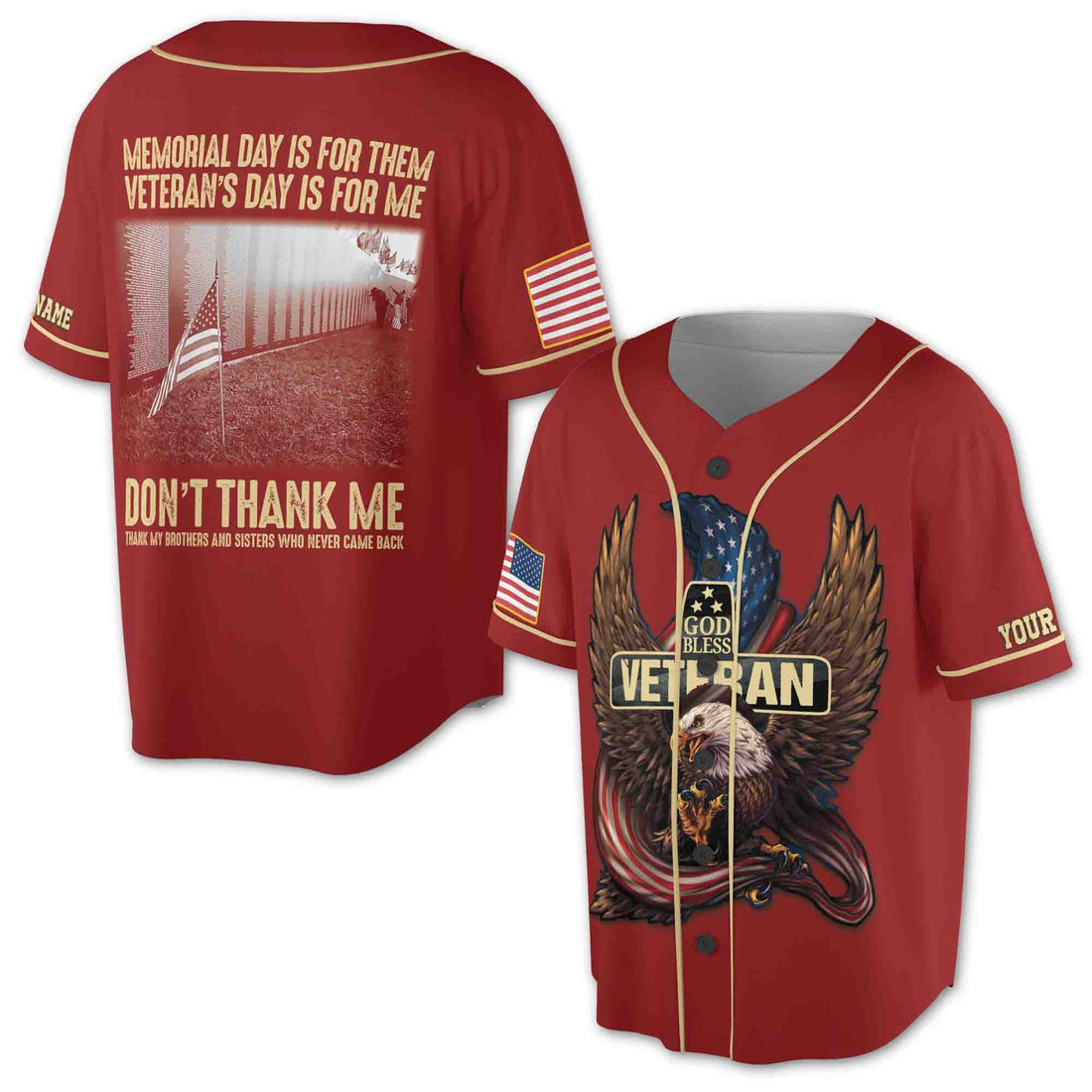 Custom Name God Bless Veteran American Eagle Patriotic Dad Baseball Jersey S-5XL