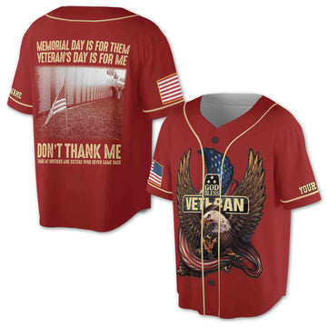Custom Name God Bless Veteran American Eagle Patriotic Dad Baseball Jersey S-5XL