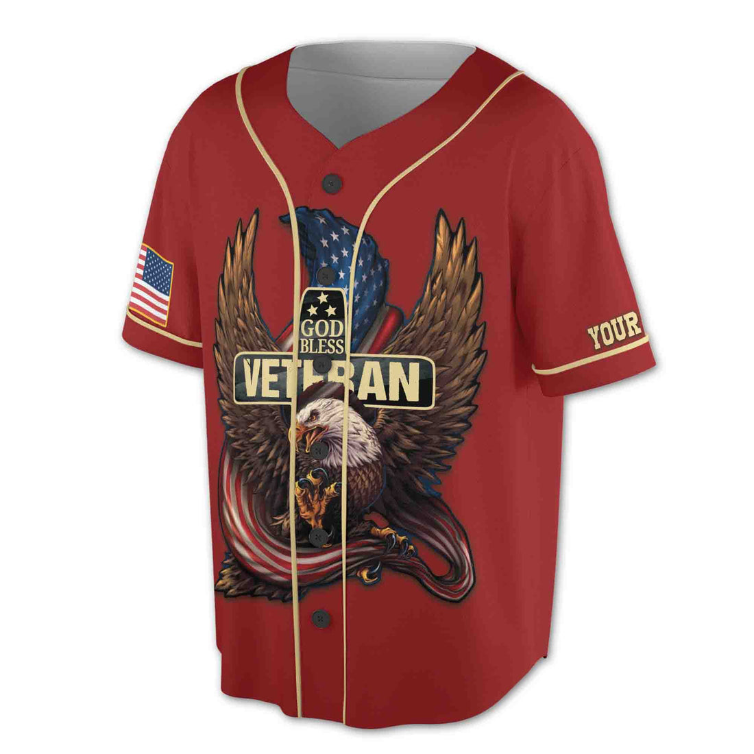 Custom Name God Bless Veteran American Eagle Patriotic Dad Baseball Jersey S-5XL