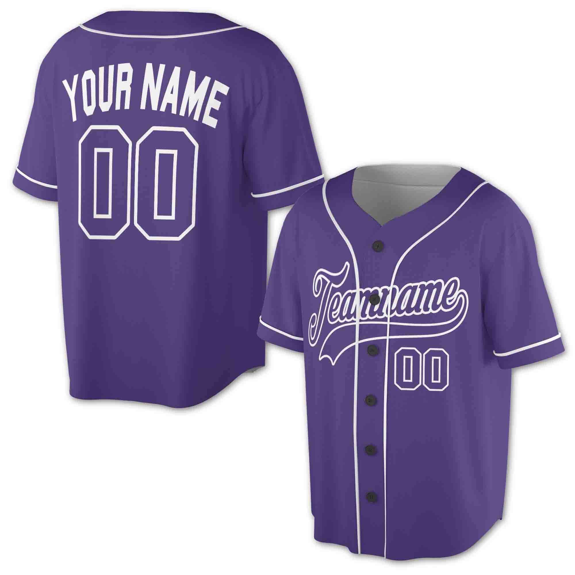 Custom Team Name Purple Baseball Jersey Shirt Size S-5XL