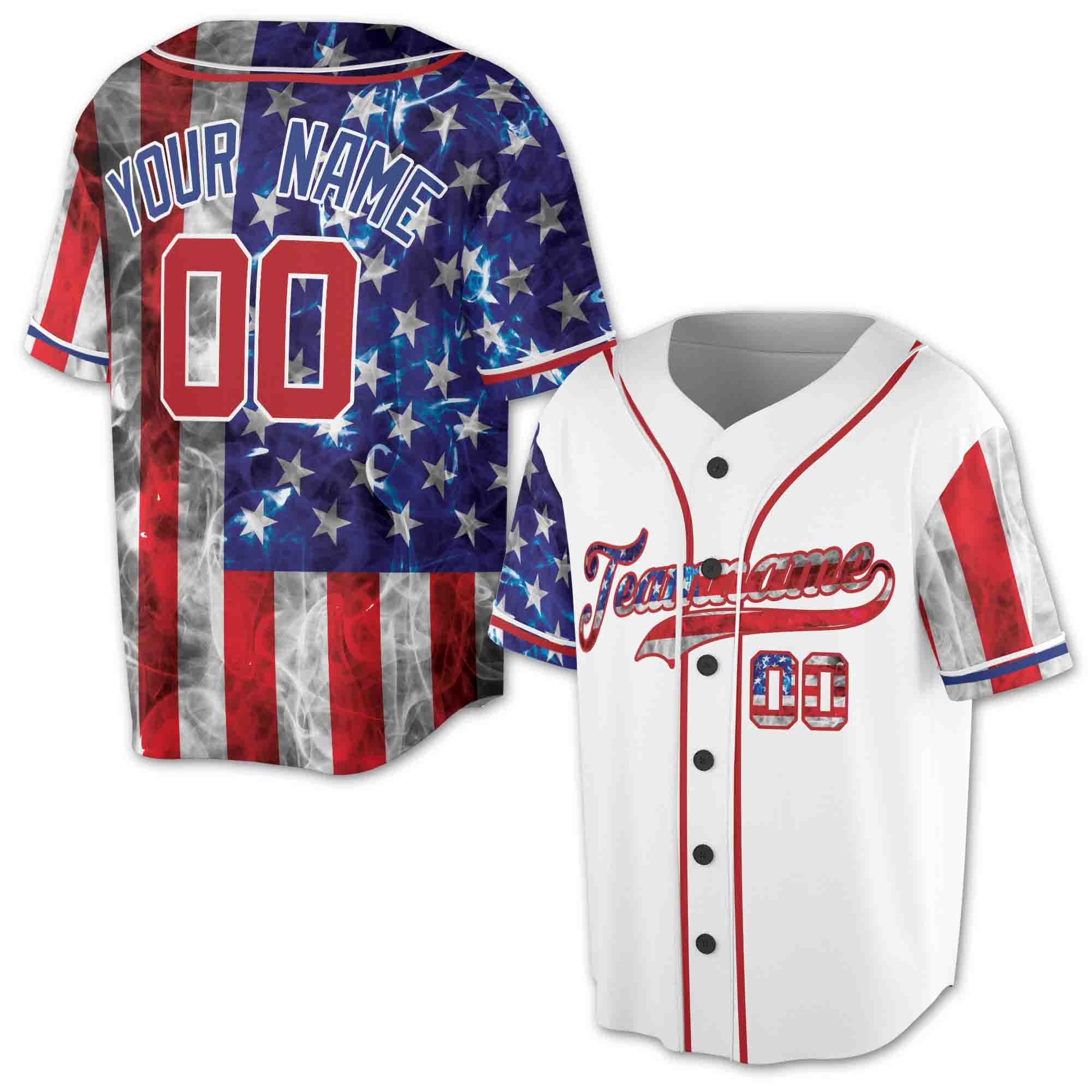 Custom White Red-Royal American Flag Baseball Jersey S-5XL