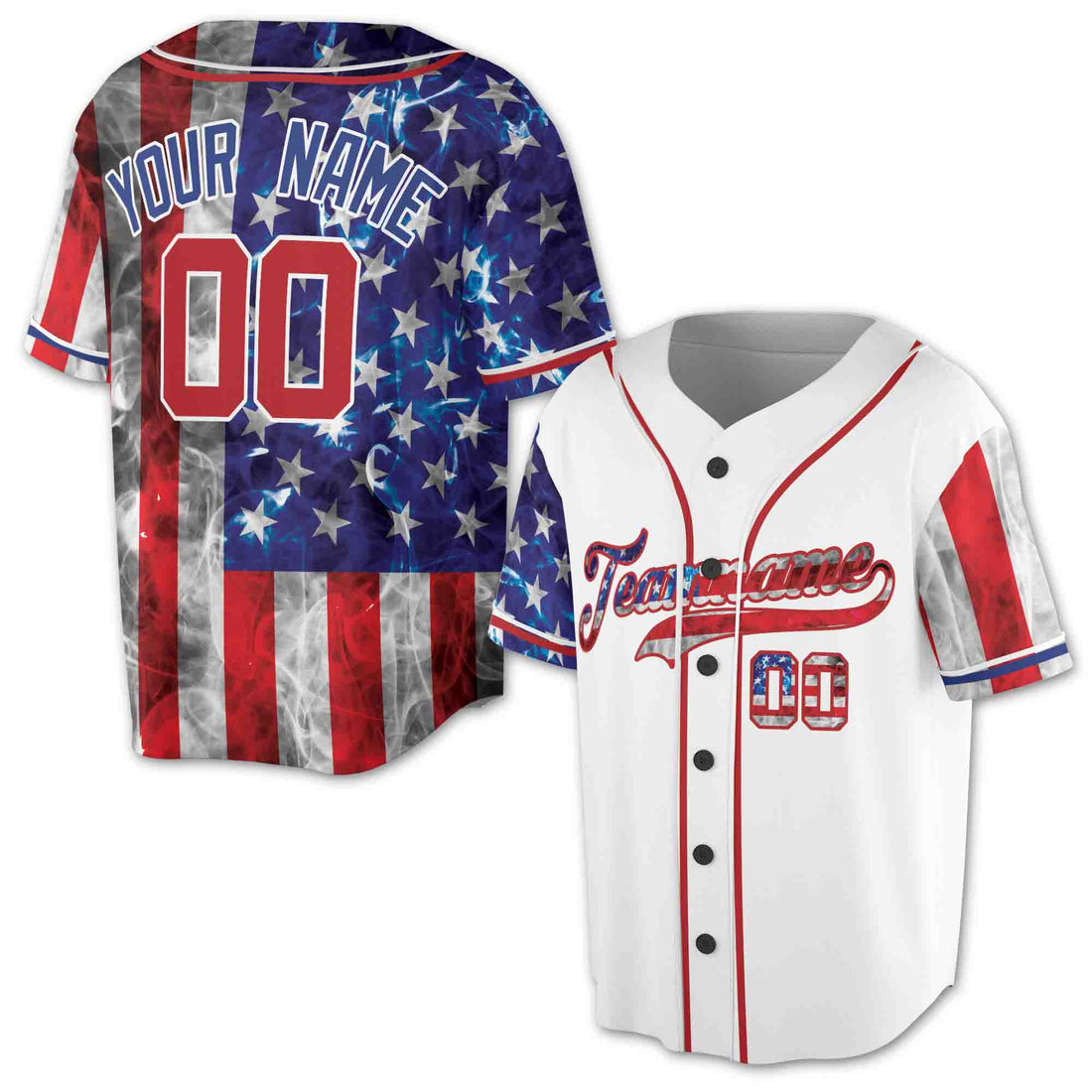 Custom White Red-Royal American Flag Baseball Jersey S-5XL
