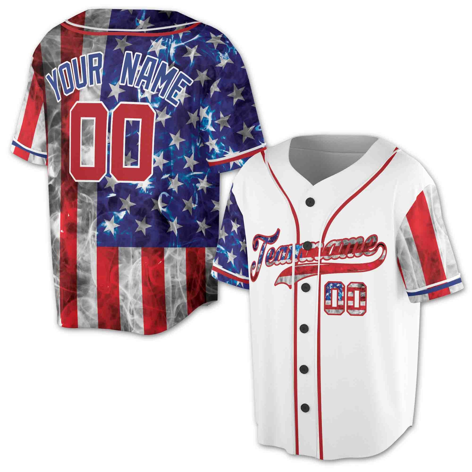 Custom White Red-Royal American Flag Baseball Jersey S-5XL