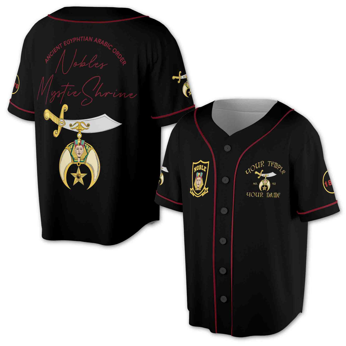 Temple Nobles Mystic Shrine Custom Baseball Jersey Shirt S-5XL