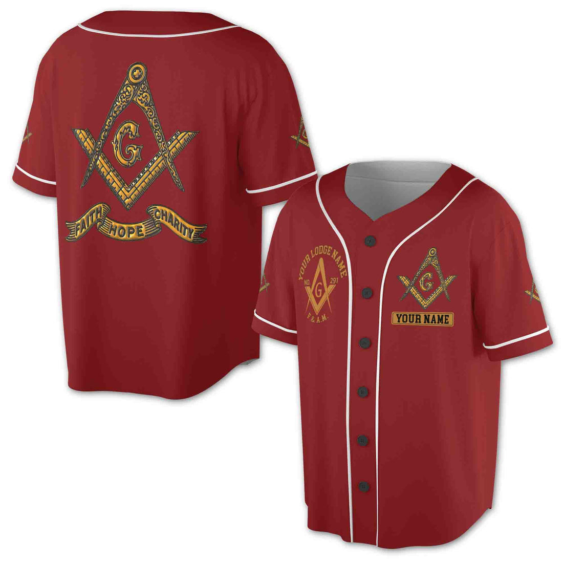 Customize Freemason Lodge Name, Number, Name Custom Baseball Jersey S-5XL
