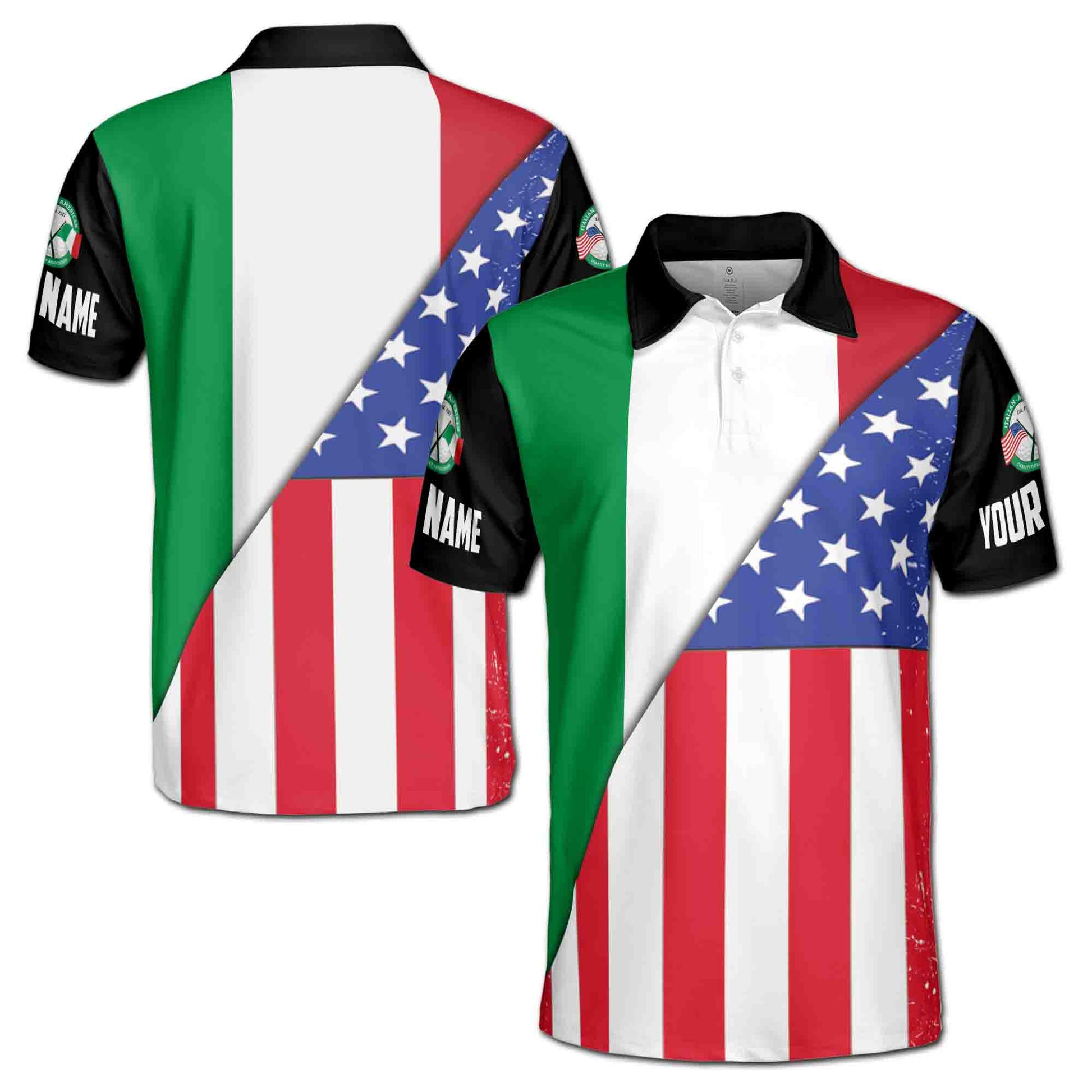 Custom Name American and Italian Flag Patriotic National Pride Men's Polo Shirt S-5XL