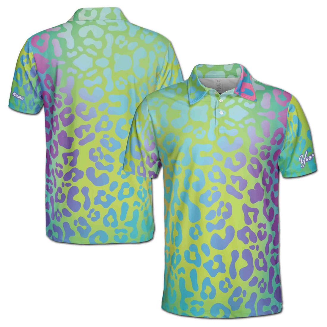 Custom Name Rainbow Leopard Golf Men's Polo Shirt S-5XL