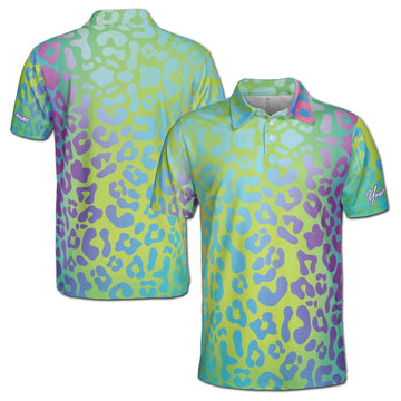 Custom Name Rainbow Leopard Golf Men's Polo Shirt S-5XL