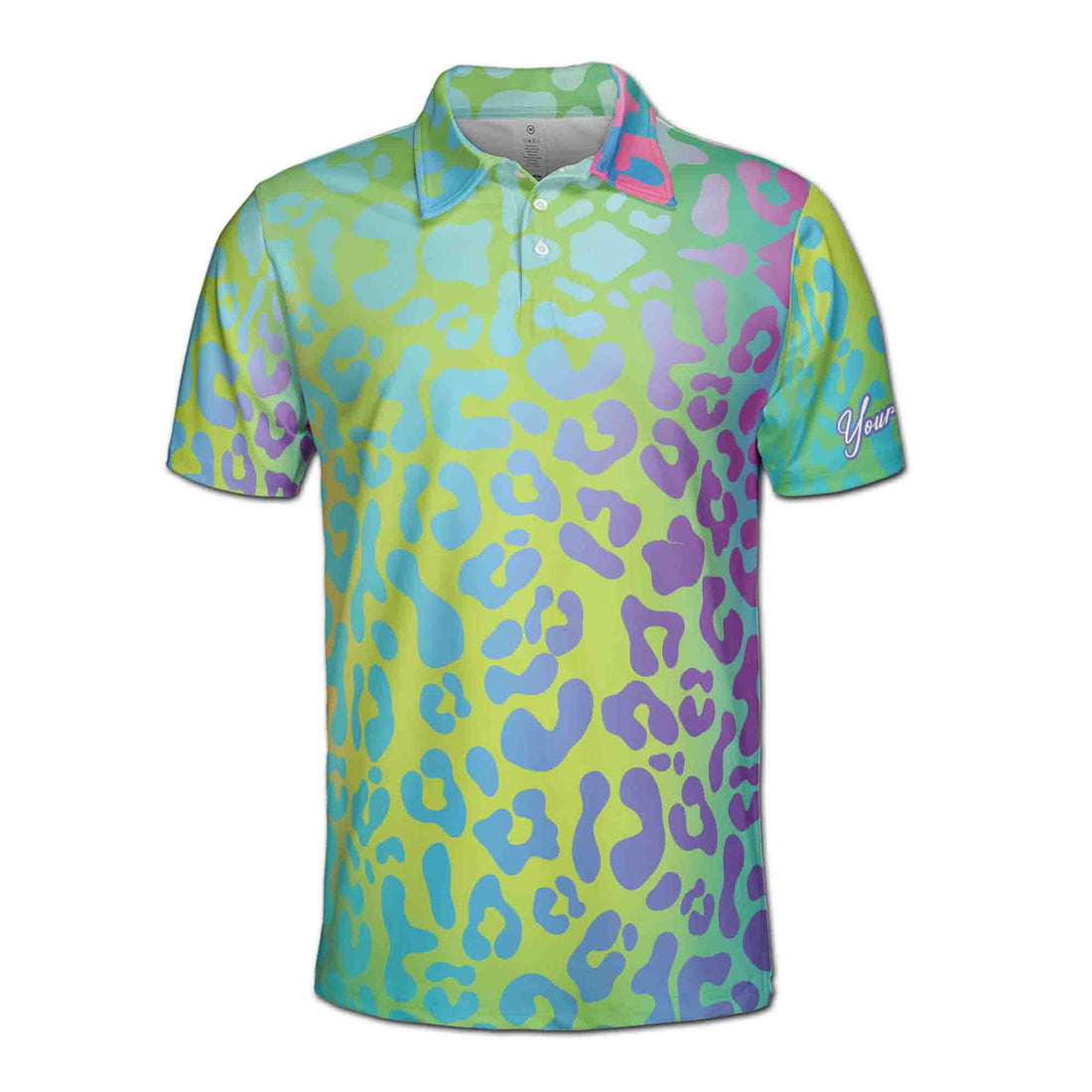Custom Name Rainbow Leopard Golf Men's Polo Shirt S-5XL