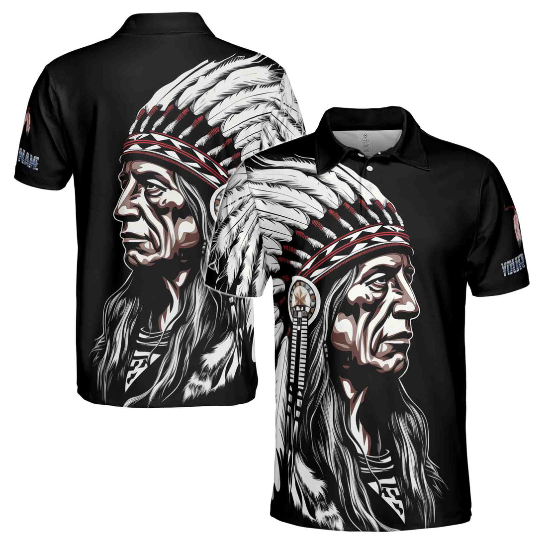 Custom Name Native American Indian Chief Cherokee Men's Polo Shirt S-5XL