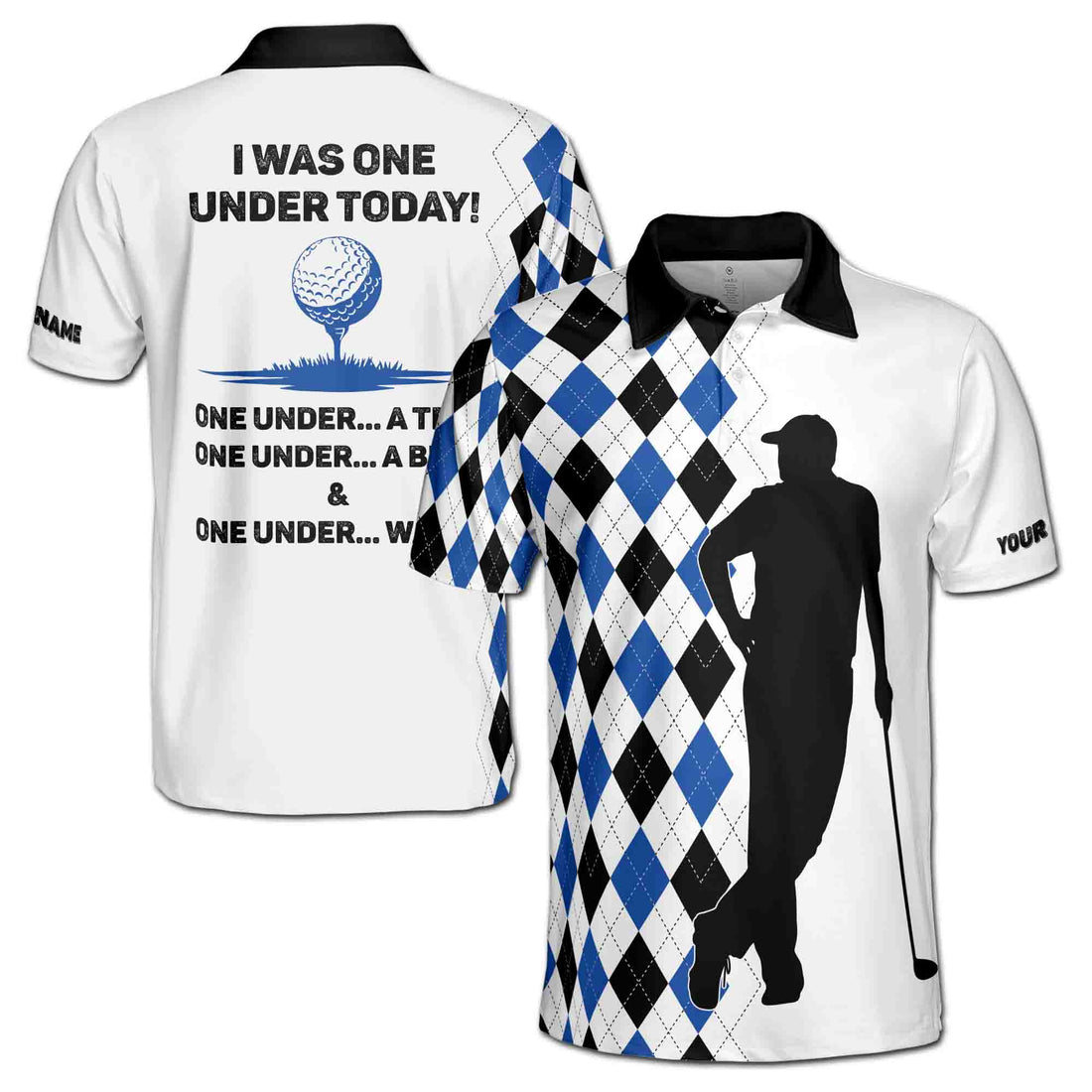 Custom Name I Was One Under Today Silhouette Golf Team Men 3D Men's Polo Shirt Size S-5XL
