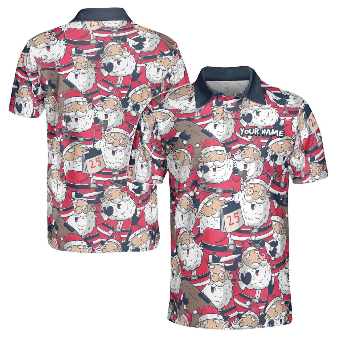 Golf Custom Funny Xmas Cartoon Santa Claus Christmas Men's Polo Shirt S-5XL
