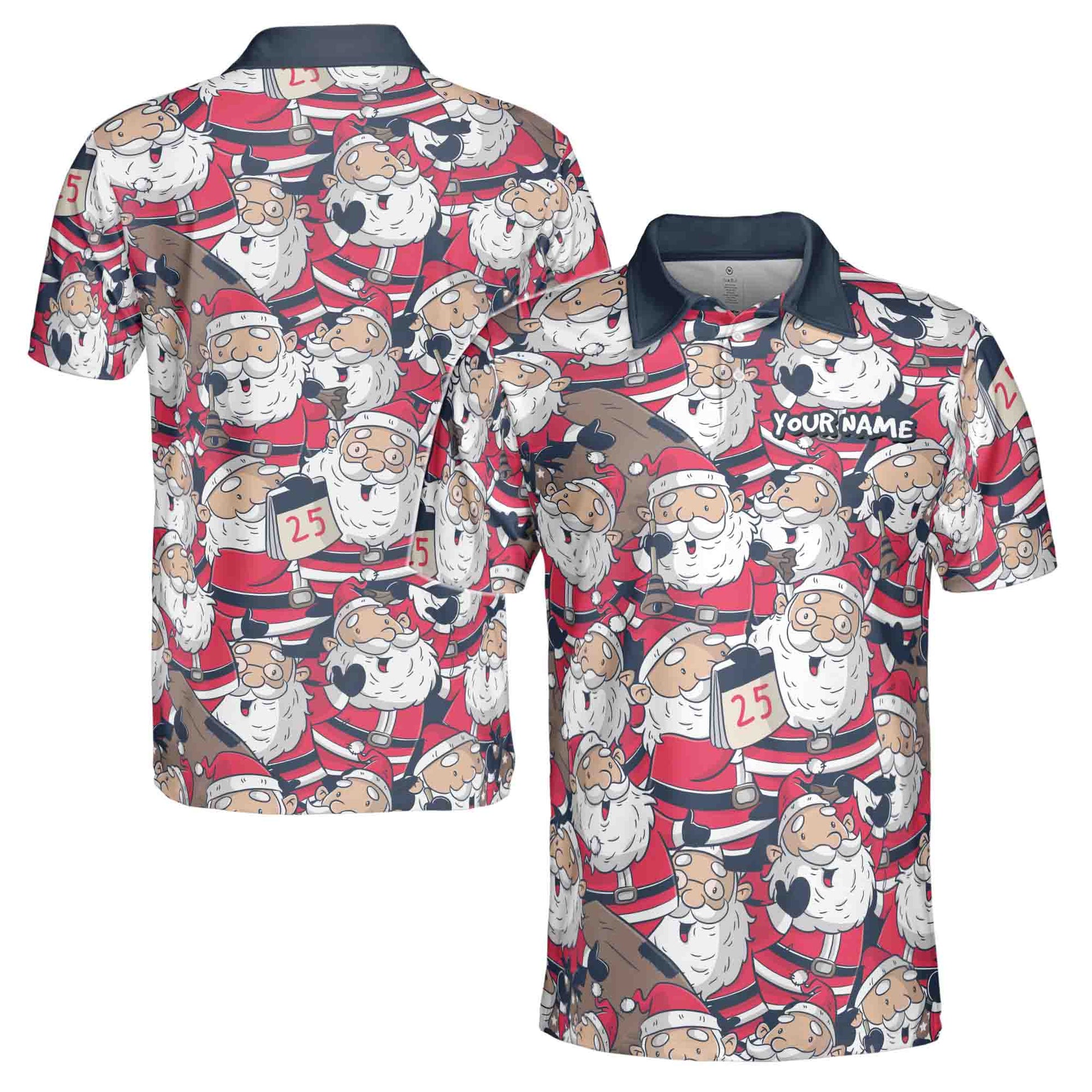 Golf Custom Funny Xmas Cartoon Santa Claus Christmas Men's Polo Shirt S-5XL
