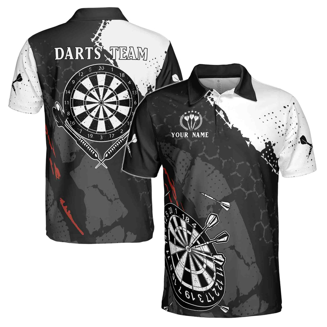 Personalized Darts Shirt, Custom Darts Black and White For Team 3D Men's Polo Shirt Size S-5XL