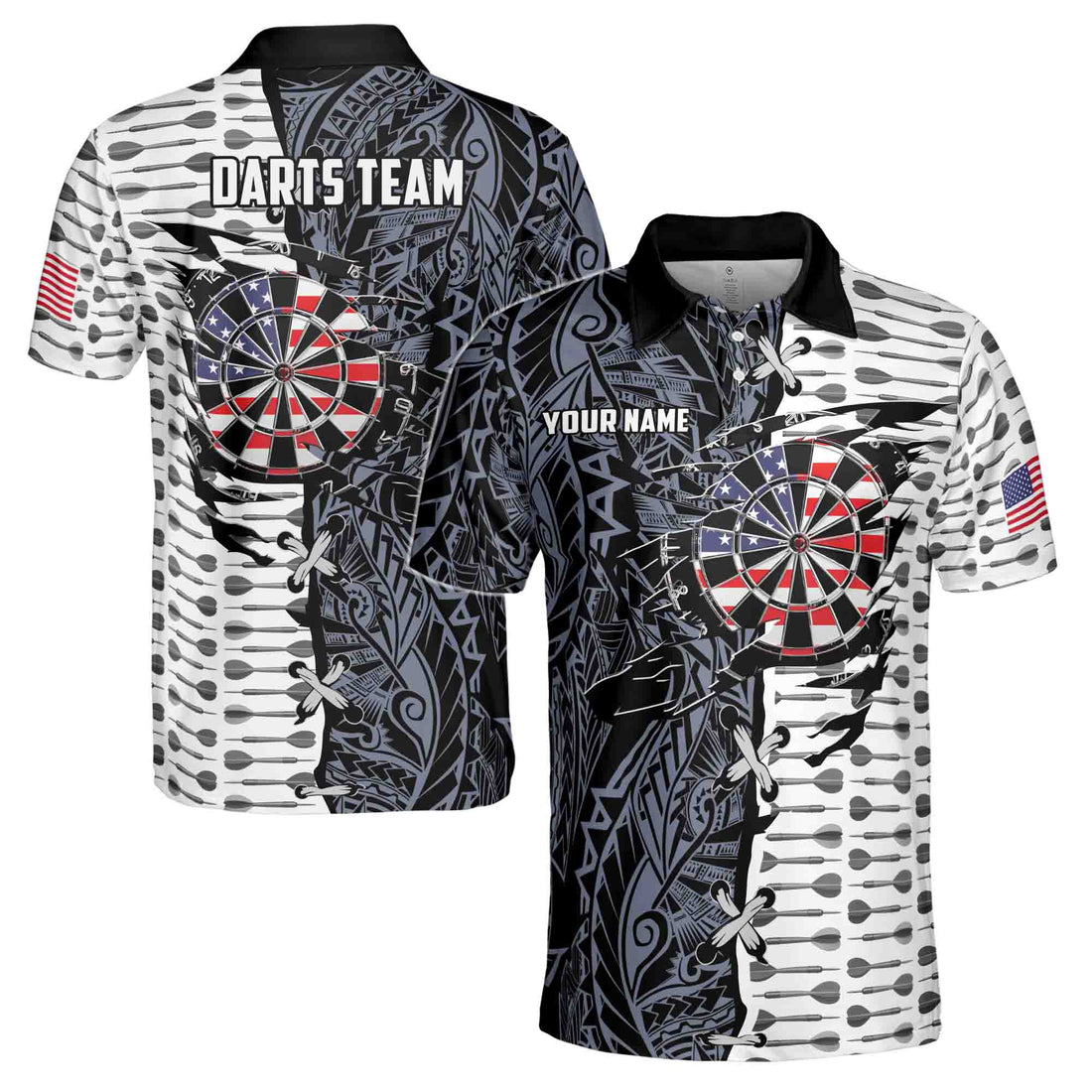 Custom Darts Arrow Tribal Tattoo Viking Darts Team 3D Men's Polo Shirt Size S-5XL
