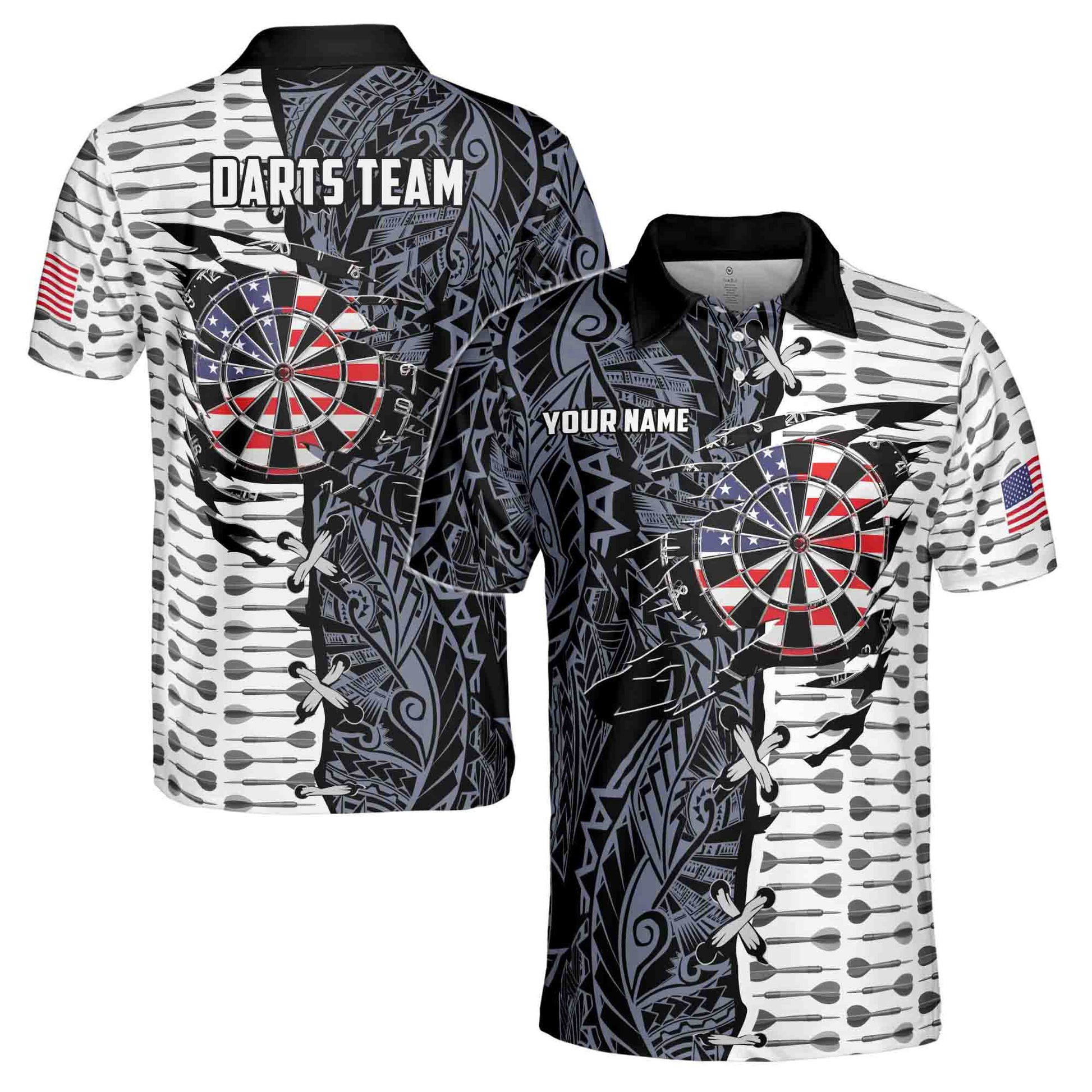 Custom Darts Arrow Tribal Tattoo Viking Darts Team 3D Men's Polo Shirt Size S-5XL