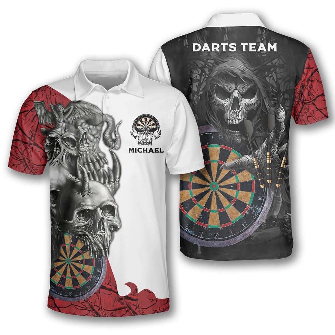 Custom Creepy Darts Skull, Darts Team Men's Polo Shirts S-5XL