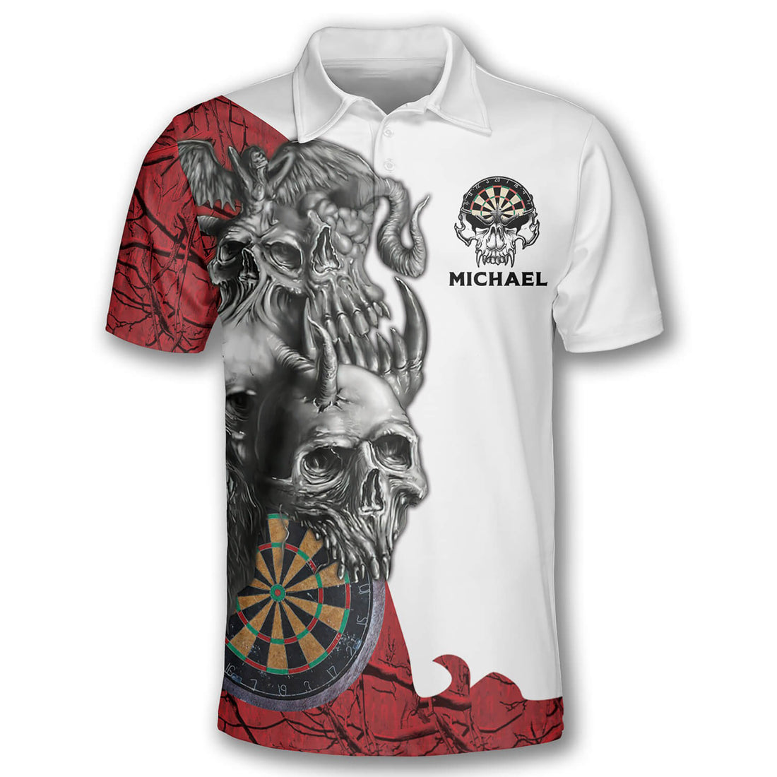 Custom Creepy Darts Skull, Darts Team Men's Polo Shirts S-5XL