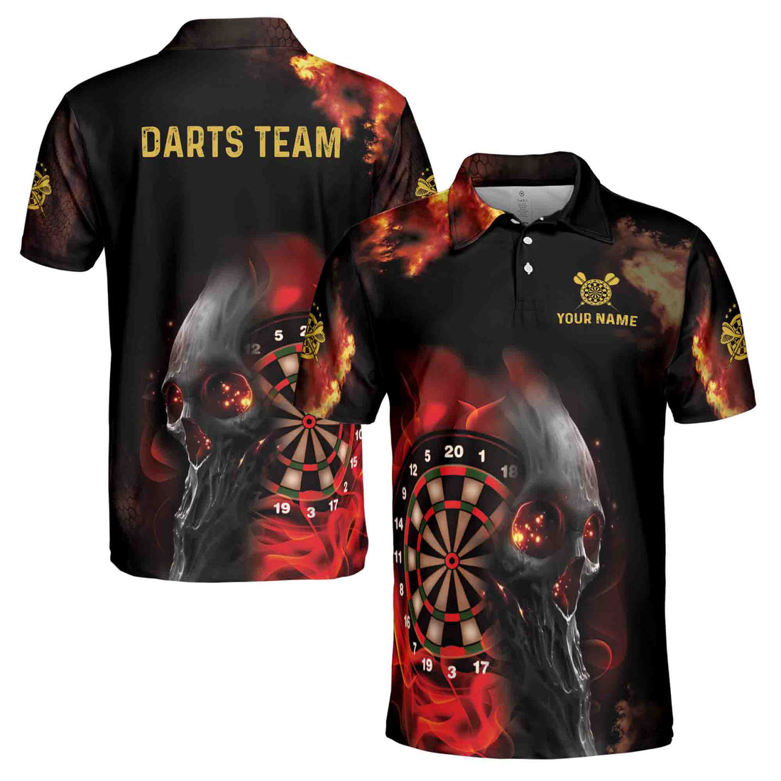 Custom Red Smoke Darts Skull, Darts Team 3D Men's Polo Shirt Size S-5XL