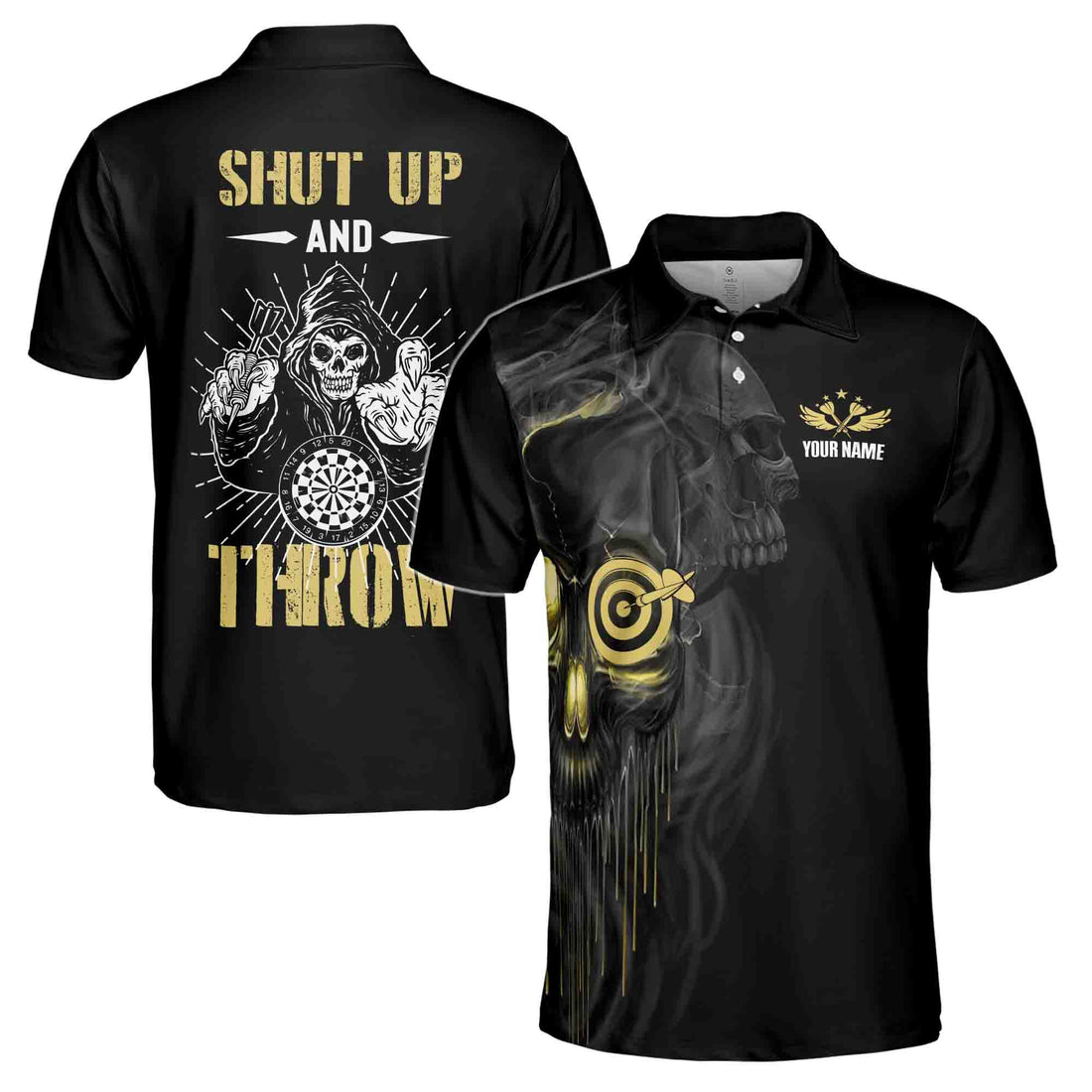Custom Darts Name Skull Shut Up and Throw Men's 3D Men's Polo Shirt Size S-5XL