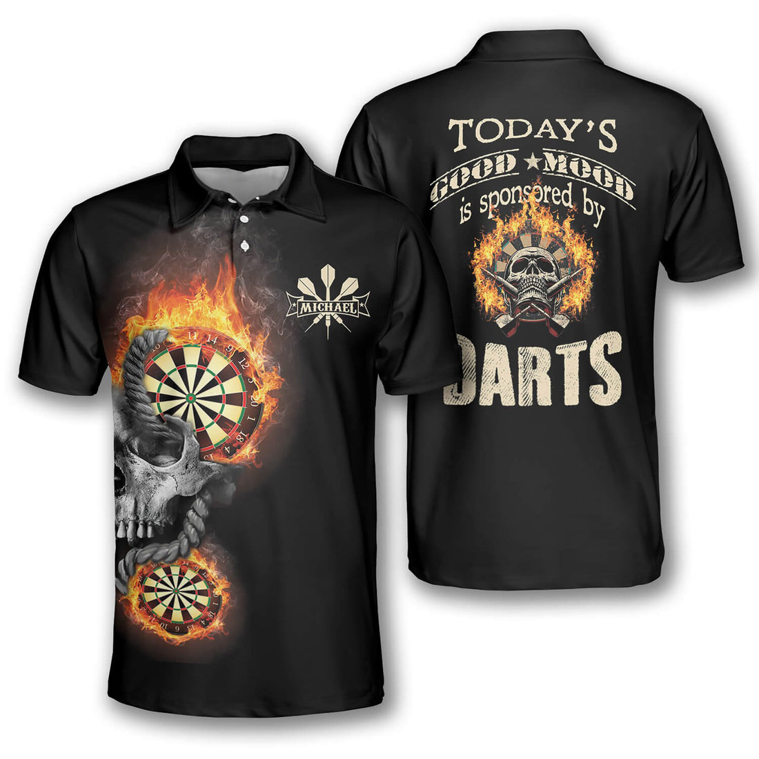 Darts Skull Custom Name Good Mood By Darts Men's 3D Men's Polo Shirt Size S-5XL