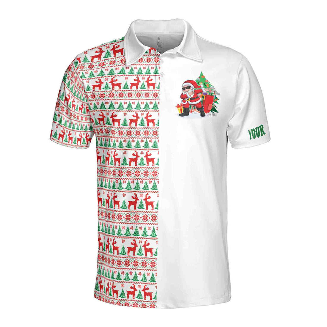 Funny Santa Golfer Custom Name Christmas Golf Ball Pattern Men's Polo Shirt S-5XL