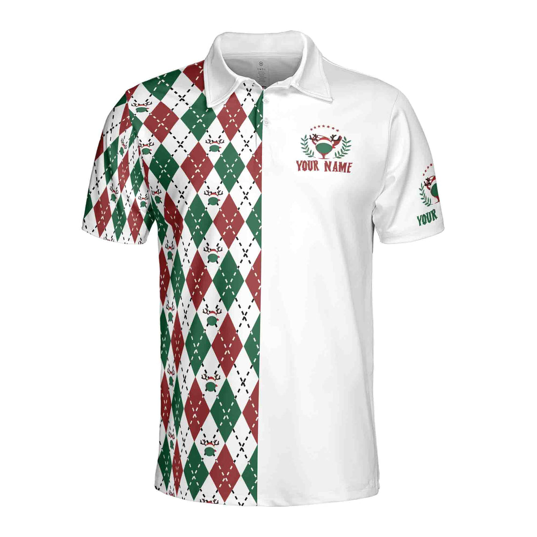Santa Golf Icon Custom Name Christmas Golf Ball Pattern Men's Polo Shirt S-5XL