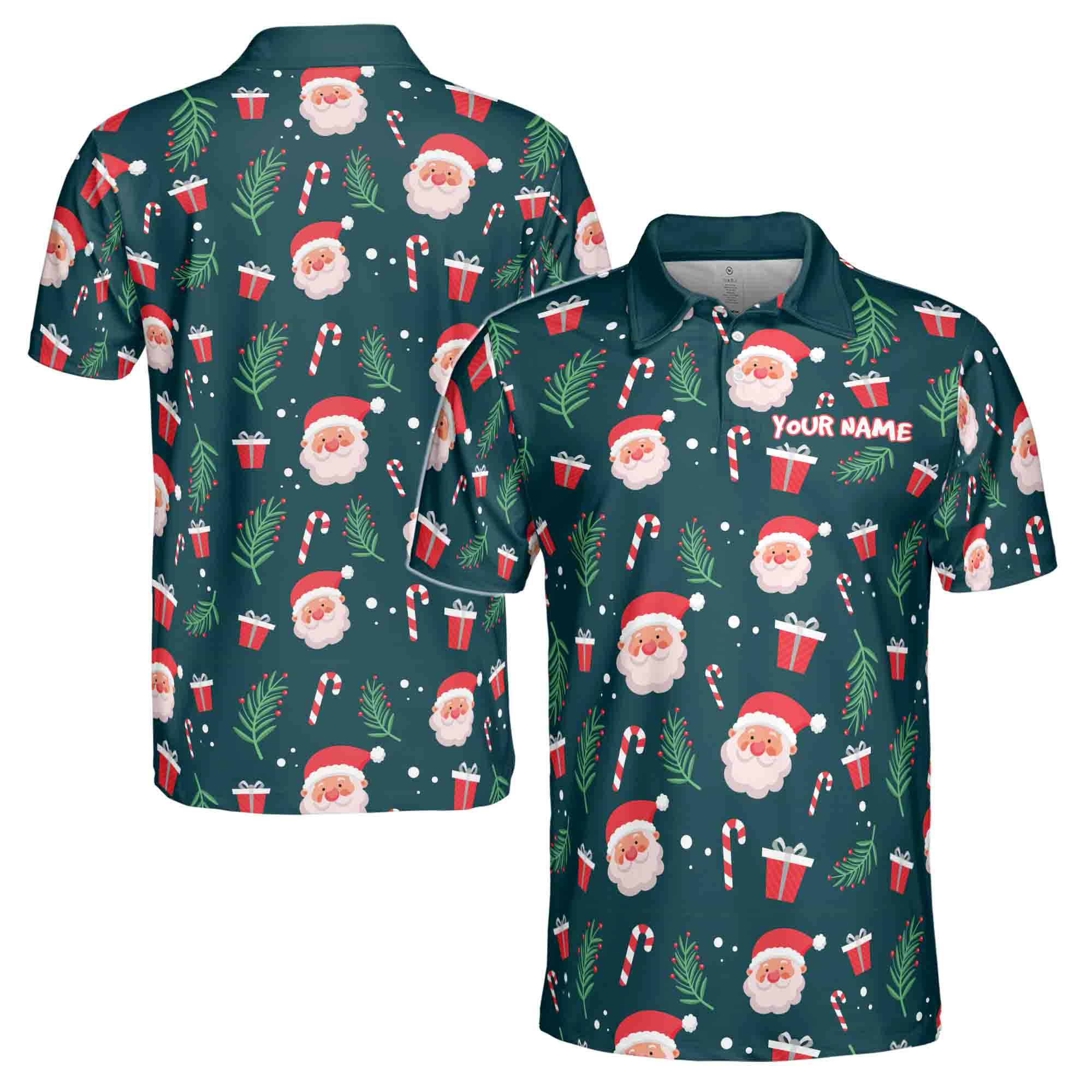 Funny Cute Santa Claus Golf Custom Name Christmas Golf Men's Polo Shirt S-5XL