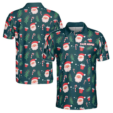 Funny Cute Santa Claus Golf Custom Name Christmas Golf Men's Polo Shirt S-5XL