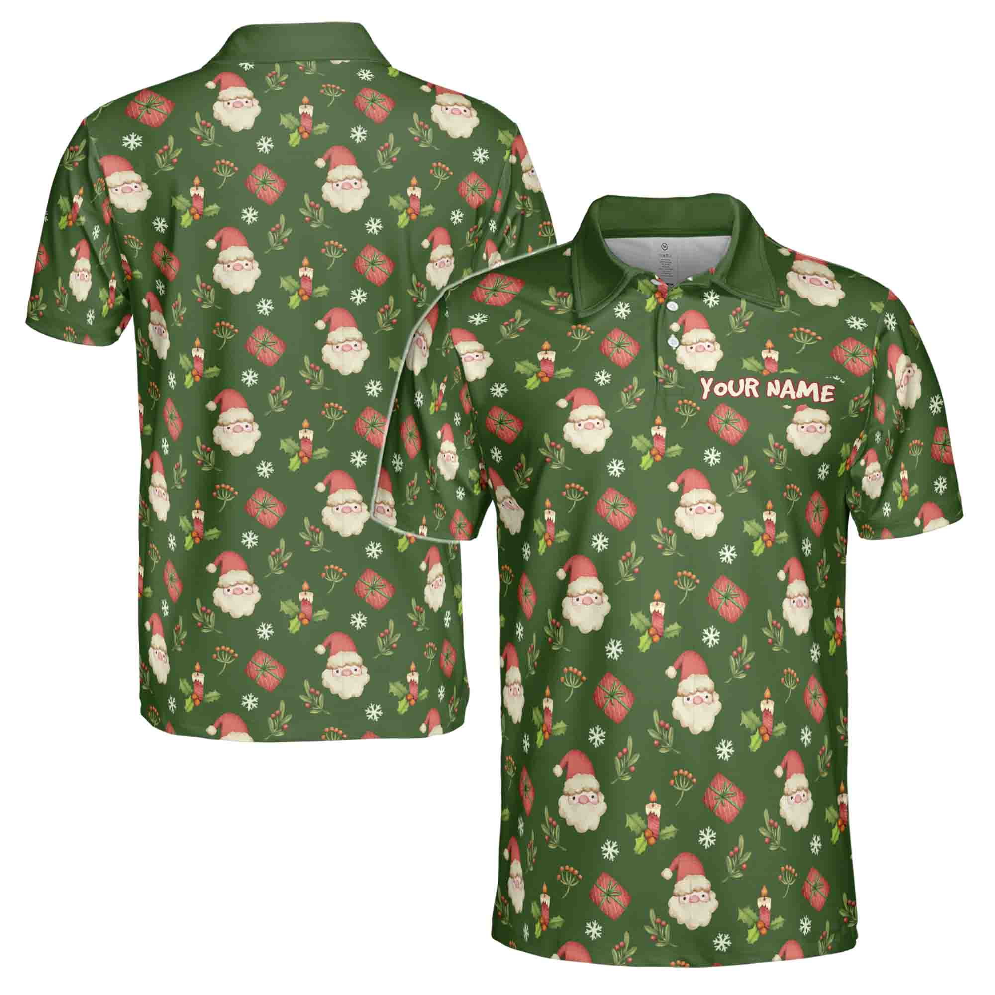 Funny Drawing Santa Claus Custom Name Christmas Golf Men's Polo Shirt S-5XL