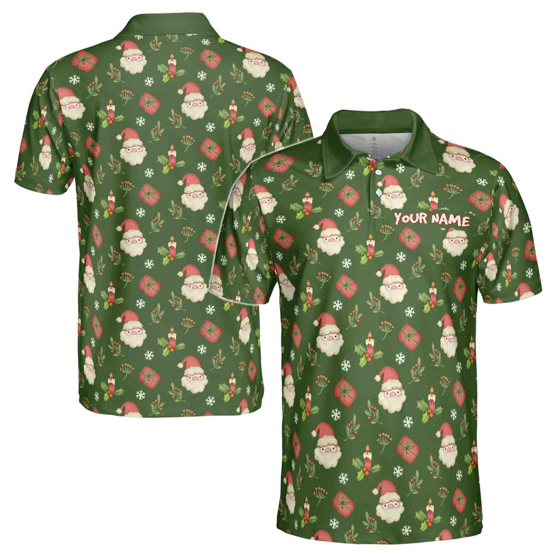 Funny Drawing Santa Claus Custom Name Christmas Golf Men's Polo Shirt S-5XL
