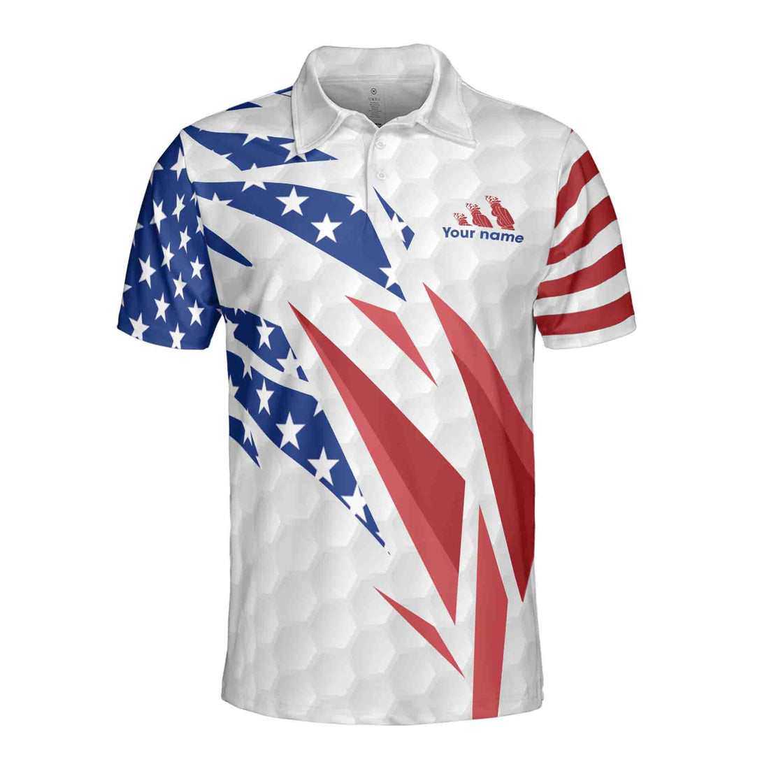 Personalize Name Addicted Golf American Flag USA Golf Team Men's Polo Shirt S-5XL