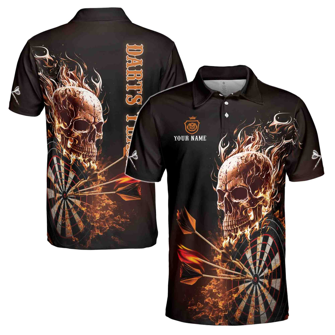 Personalized Darts Flame, Custom Dart Skull Men's Polo Shirts S-5XL