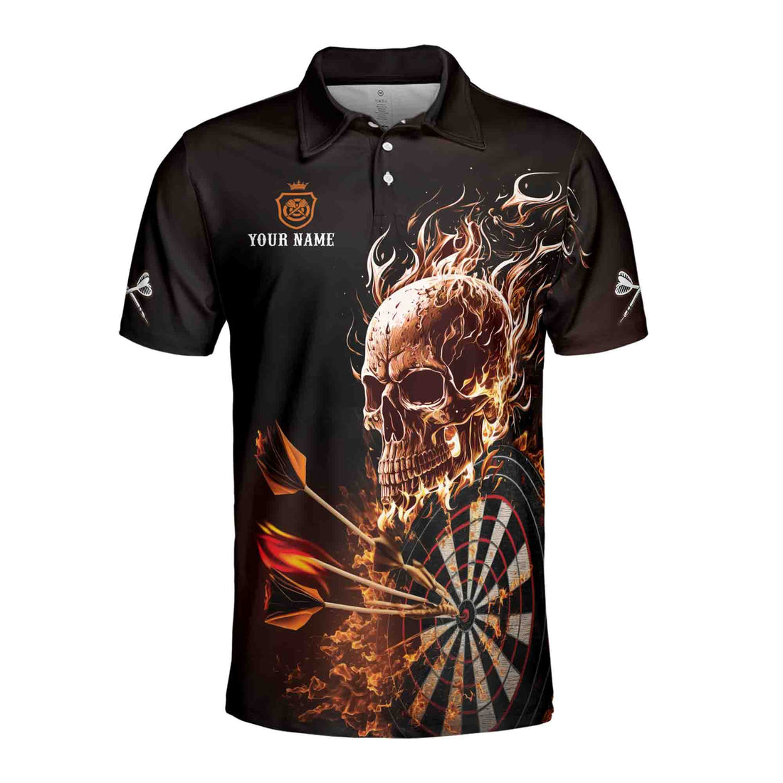 Personalized Darts Flame, Custom Dart Skull Men's Polo Shirts S-5XL