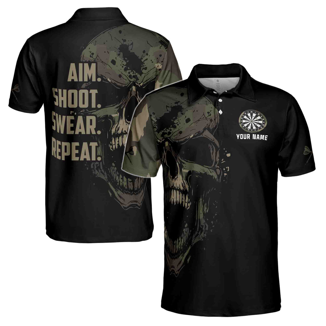Custom Camo Dart Skull Shirts Darts Arrow Vintage Style Men's Polo Shirt S-5XL