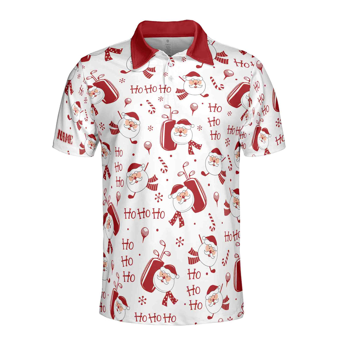 Funny Santa Golf Red White Shirt Custom Your Name, Christmas Gifts For Golfers Men's Polo Shirts S-5XL