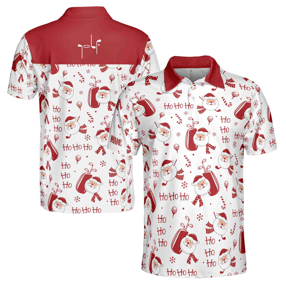 Funny Santa Golf Red White Shirt Custom Your Name, Christmas Gifts For Golfers Men's Polo Shirts S-5XL