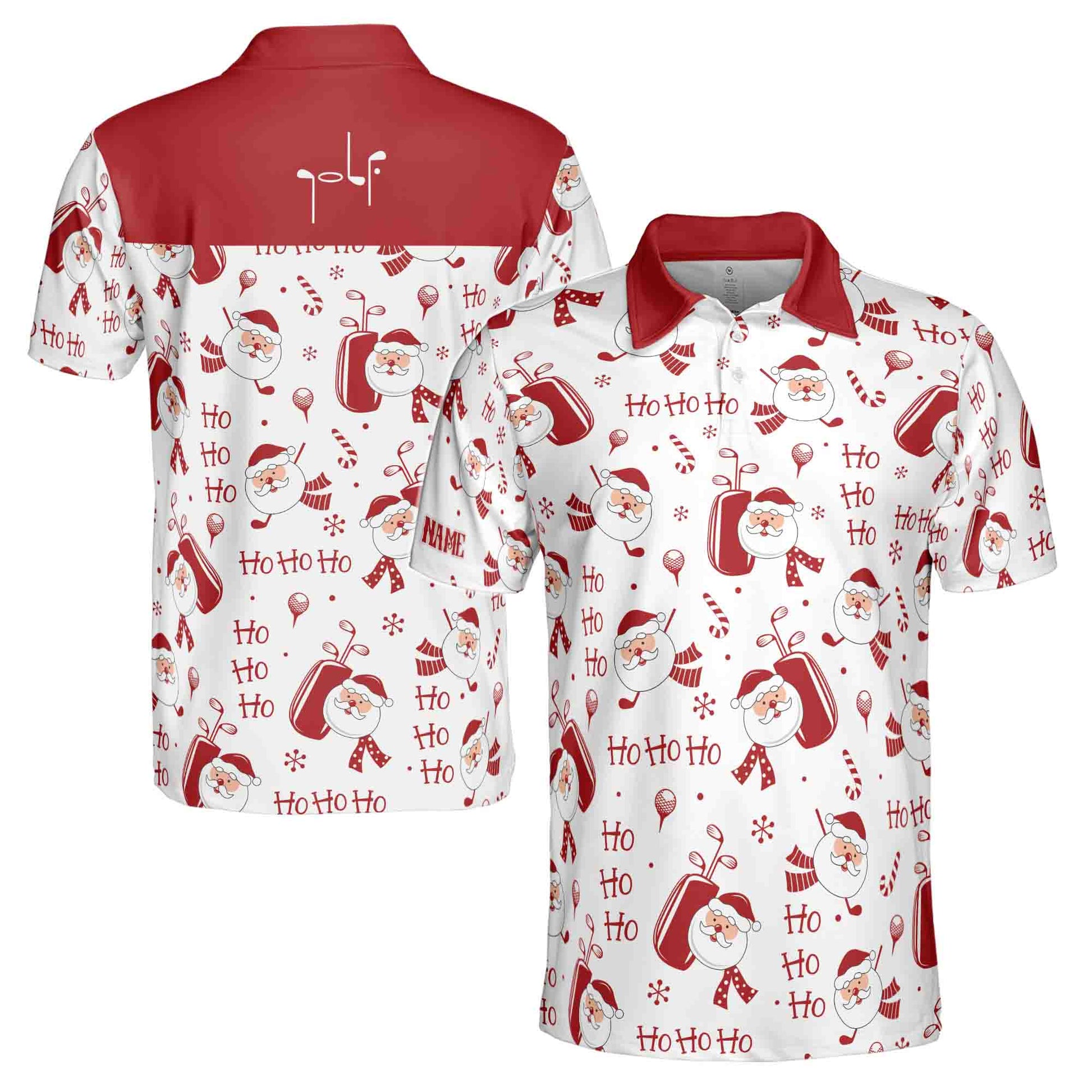 Funny Santa Golf Red White Shirt Custom Your Name, Christmas Gifts For Golfers Men's Polo Shirts S-5XL