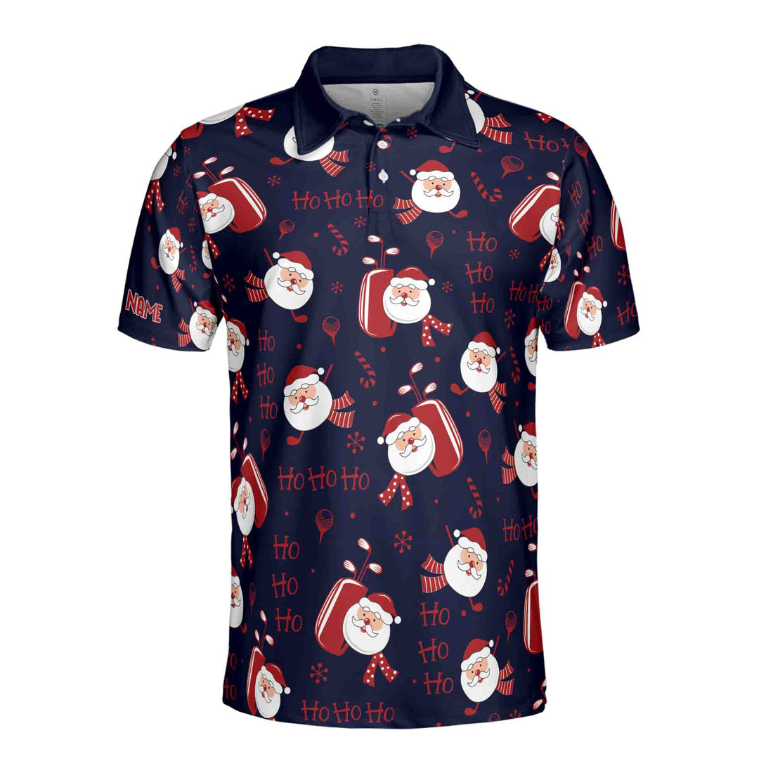 Funny Santa Golf Red Navy Shirt Custom Your Name, Christmas Gifts For Golfers 3D Men's Polo Shirt Size S-5XL