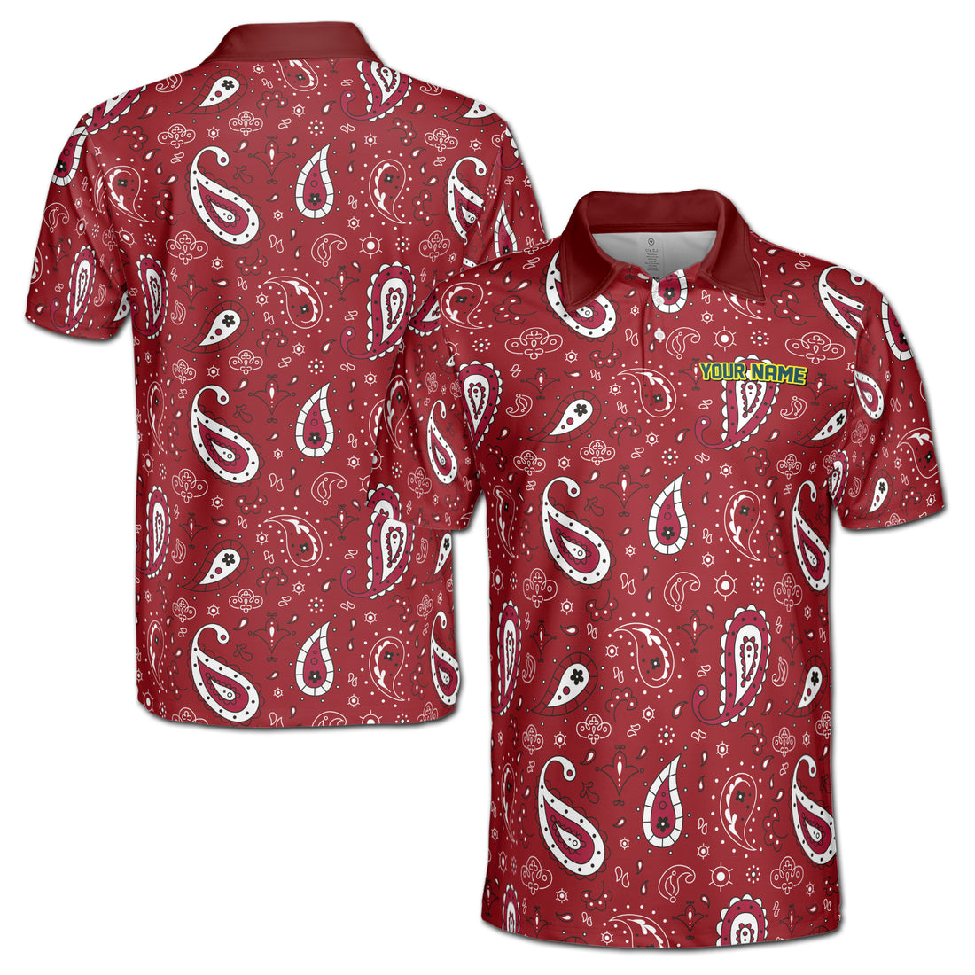 Paisley Bandana Pattern Burgundy Golf Men's Polo Shirt S-5XL
