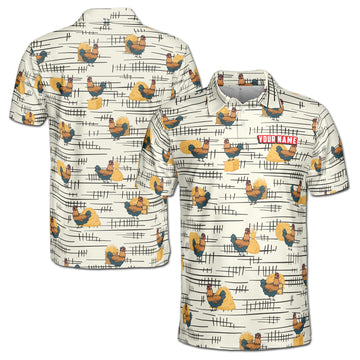 Funny Chicken Rooster Beside Haystacks Pattern Golf Men's Polo Shirt S-5XL