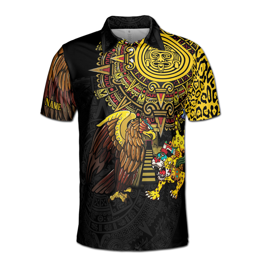 Aztec Jaguar Eagle Warriors Tribal Mexican Men's Polo Shirt S-5XL