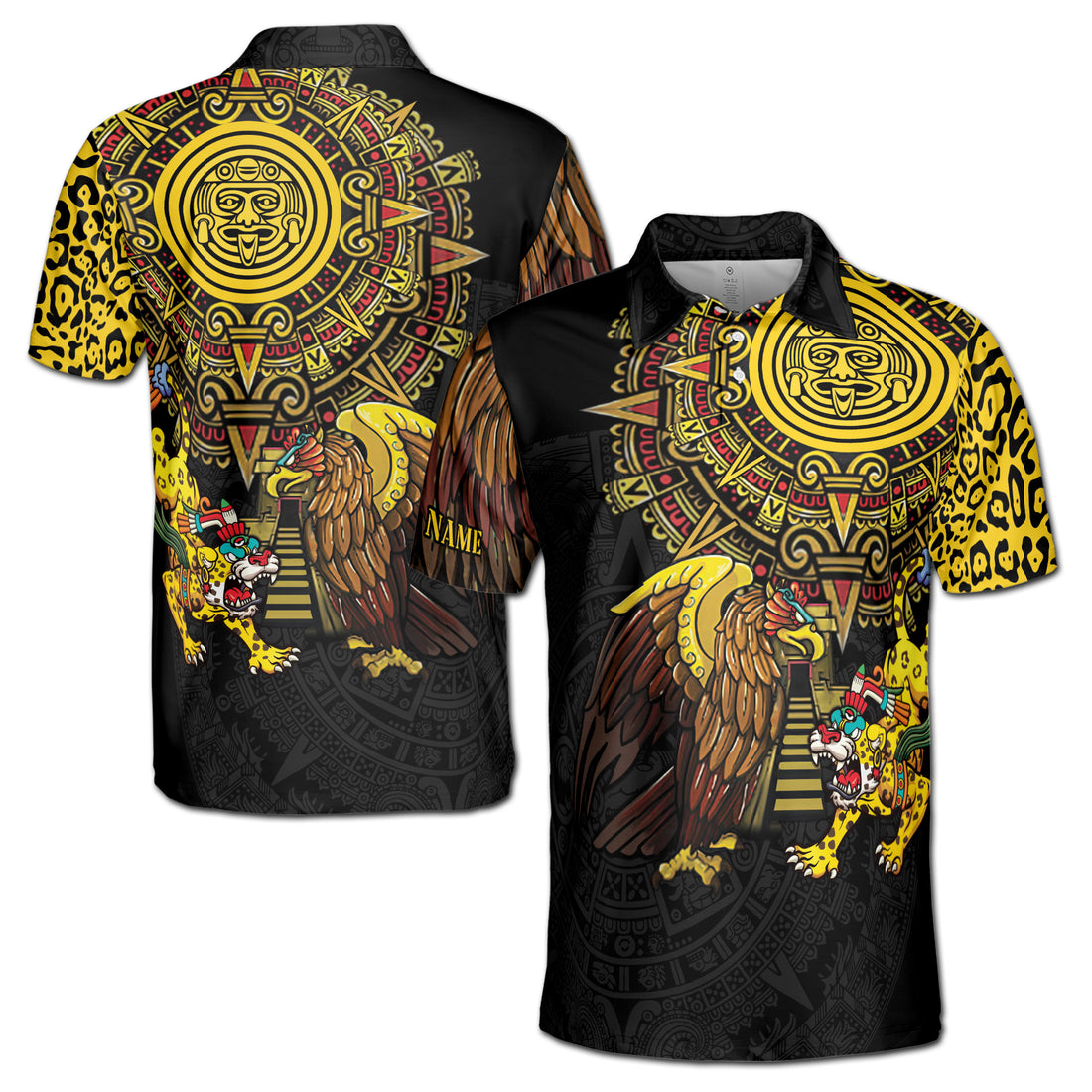 Aztec Jaguar Eagle Warriors Tribal Mexican Men's Polo Shirt S-5XL