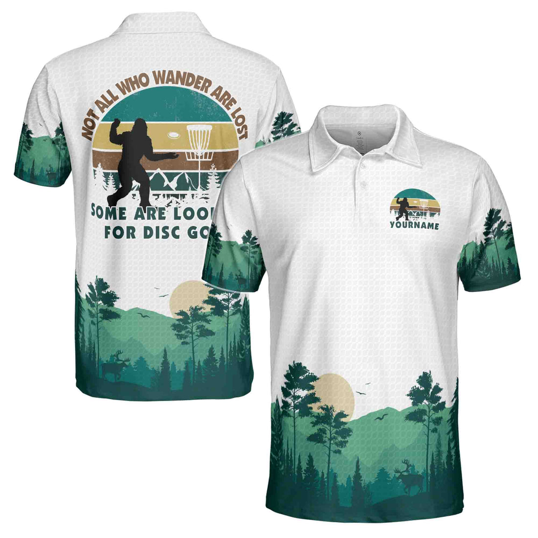Funny Sasquatch Bigfoot Looking For Disc Golf Shirt, Retro Disc Golf Gift Men's Polo Shirt S-5XL