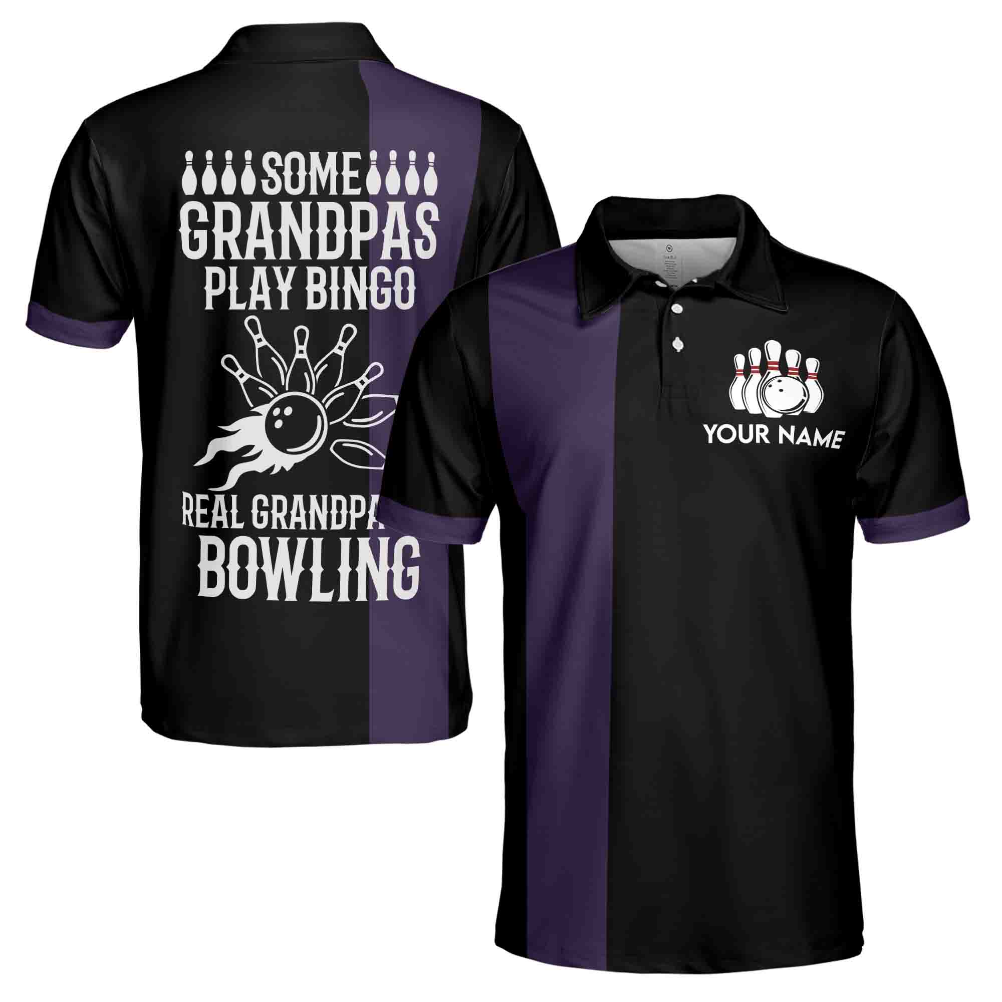 Funny Real Grandpas Go Bowling Shirt, Bowling Lover Gift 3D Polo Shirt S-5XL